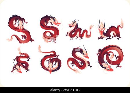 Felice anno nuovo cinese 2024 segno zodiacale, anno del Drago, con taglio di carta rossa e stile artigianale su sfondo bianco Illustrazione Vettoriale