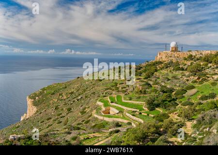 Stazione radar a Dingli Cliffs, Malta Foto Stock