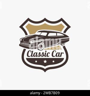Stemma retrò d'epoca con scudo sceriffo e logo auto d'epoca Illustrazione Vettoriale
