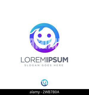 icona logo bambino, bambino premuroso, figlio premuroso, icona sorriso, faccia felice, logo della mano Illustrazione Vettoriale