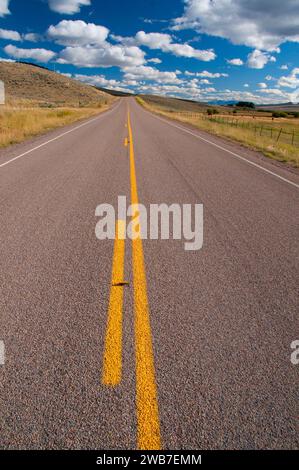 Strada rurale nella valle di cavallette, Pioneer Mountains National Scenic Byway, Beaverhead County, Montana Foto Stock