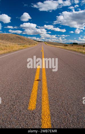 Strada rurale nella valle di cavallette, Pioneer Mountains National Scenic Byway, Beaverhead County, Montana Foto Stock