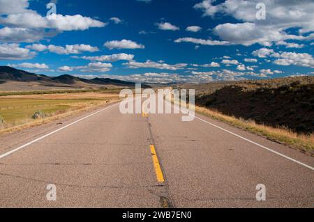 Strada rurale nella valle di cavallette, Pioneer Mountains National Scenic Byway, Beaverhead County, Montana Foto Stock