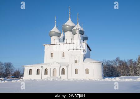 Antica Cattedrale dell'Esaltazione della Santa Croce (1658) in un giorno di gennaio. Tutaev (Romanov-Borisoglebsk). Regione di Yaroslavl, Russia Foto Stock