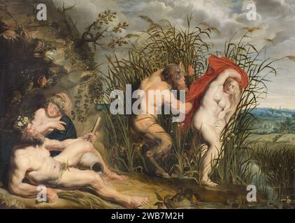 Scuola di Jacob Jordaens - la storia di Pan e Syrinx. Foto Stock