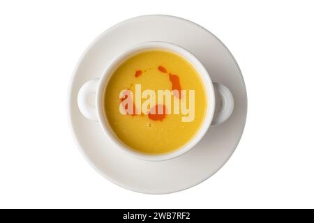 Zuppa di lenticchie in pasta su piatto di porcellana bianca Foto Stock