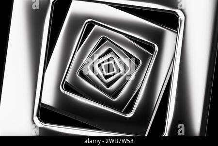 Geometria di metallo astratta, tunnel di metallo, rendering 3D. illustrazione 3d. Foto Stock