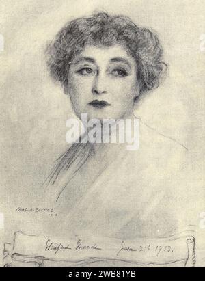 Ritratto di Miss Winifred Emery di Charles A. Buchel da Un tributo al genio di William Shakespeare; essere il programma di una rappresentazione al Drury Lane Theatre il 2 maggio 1916, il tercentenario della sua morte; umilmente offerto dai giocatori e dai loro colleghi nelle arti affini della musica e della pittura MACMILLAN AND CO., LIMITED ST. MARTIN'S STREET, LONDRA 1916 Foto Stock