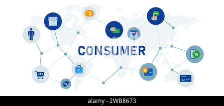 il consumatore acquista il prodotto in vendita nel mercato del negozio commerciale nel commercio nel commercio di beni Illustrazione Vettoriale