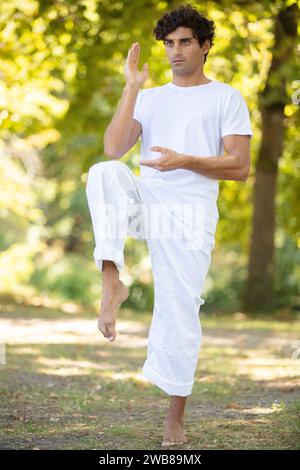 il giovane è impegnato nel karate Foto Stock