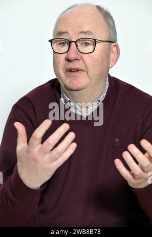 Louvain la Neuve, Belgio. 9 gennaio 2024. Vincent Stavaux è stato fotografato durante una conferenza stampa per presentare la seconda edizione del torneo di tennis BW Open (22-28/01) Challenger, a Louvain-la-Neuve, martedì 9 gennaio 2024. BELGA PHOTO ERIC LALMAND Credit: Belga News Agency/Alamy Live News Foto Stock