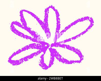 Fiore gesso stile cera pastelli disegnati a mano bambini disegno Illustrazione Vettoriale