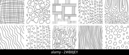 Linee di inchiostro isolate su sfondo bianco. Set di illustrazioni moderne di grafica a mano libera.raccolta di trame di linee disegnate a mano. Include lo scribble vettoriale Illustrazione Vettoriale