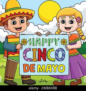 Felice Cinco de Mayo illustrazione di fumetti colorati Illustrazione Vettoriale