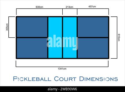 Campo da Pickleball dimensioni misure in centimetri vista dall'alto Illustrazione Vettoriale