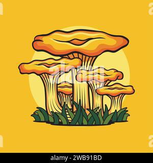 Disegno a fungo di Chanterelle Outline Vector Illustrazione Vettoriale