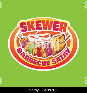 Design con logo Skewer Barbecue Satay Illustrazione Vettoriale