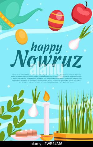 Illustrazione dello striscione verticale celebrazione Nowruz con design vettoriale piatto Illustrazione Vettoriale