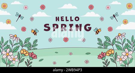 illustrazione dello striscione orizzontale orizzontale a molla disegnata a mano Illustrazione Vettoriale