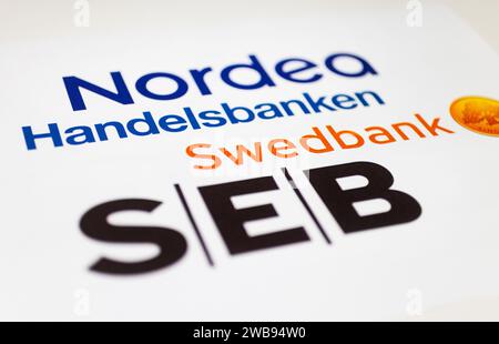 Le quattro principali banche svedesi (Swedbank, SEB, Handelsbanken e Nordea). Foto Stock