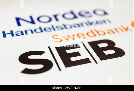 Le quattro principali banche svedesi (Swedbank, SEB, Handelsbanken e Nordea). Foto Stock