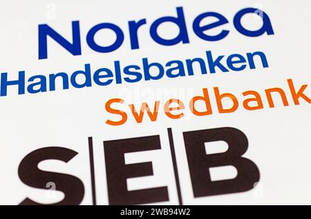 Le quattro principali banche svedesi (Swedbank, SEB, Handelsbanken e Nordea). Foto Stock