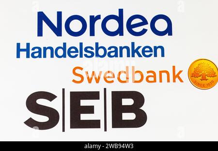 Le quattro principali banche svedesi (Swedbank, SEB, Handelsbanken e Nordea). Foto Stock