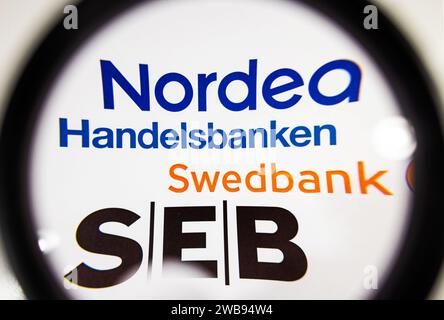 Le quattro principali banche svedesi (Swedbank, SEB, Handelsbanken e Nordea). Foto Stock