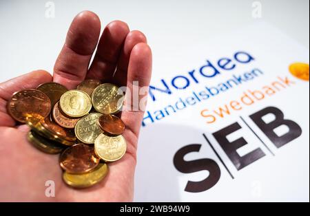 Le quattro principali banche svedesi (Swedbank, SEB, Handelsbanken e Nordea). Foto Stock