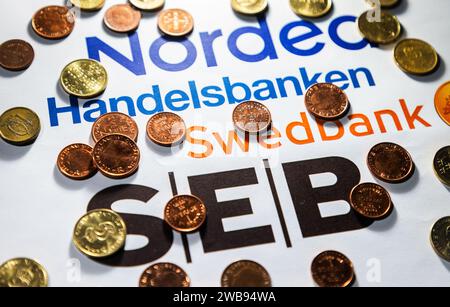 Le quattro principali banche svedesi (Swedbank, SEB, Handelsbanken e Nordea). Foto Stock