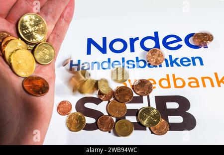 Le quattro principali banche svedesi (Swedbank, SEB, Handelsbanken e Nordea). Foto Stock