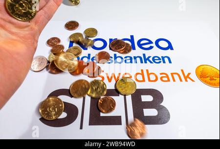 Le quattro principali banche svedesi (Swedbank, SEB, Handelsbanken e Nordea). Foto Stock