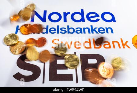 Le quattro principali banche svedesi (Swedbank, SEB, Handelsbanken e Nordea). Foto Stock