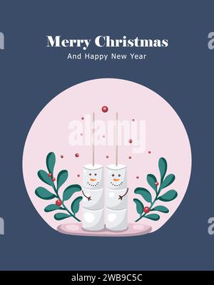 Biglietti d'auguri per Capodanno e Natale. Cartoline per le vacanze Illustrazione Vettoriale