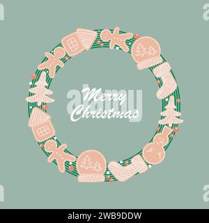 Biglietti d'auguri per Capodanno e Natale. Cartoline per le vacanze Illustrazione Vettoriale