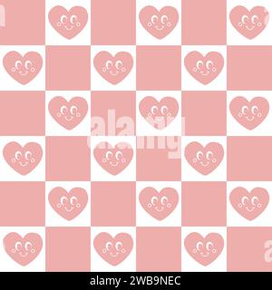 Pattern vettoriale senza cuciture del cuore scanalato con volto Illustrazione Vettoriale