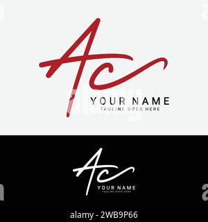A, C, AC scrittura iniziale a mano o lettera scritta a mano logo per l'identità. Logo con firma, matrimonio, moda, floreale, botanico e disegnato a mano in stile Illustrazione Vettoriale
