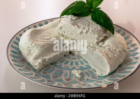 Formaggio in salamoia bianco bulgaro fatto in casa sul tavolo Foto Stock