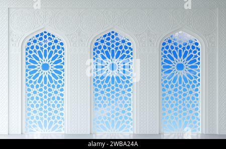 illustrazione 3d. Palazzo bianco Orientale sul mare in stile Arabo. Foto Stock