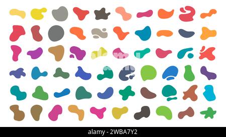 Forme a blocchi in colori neon. Forme d'acqua semplici. Grande set di elementi liquidi colorati. Elementi colorati in blob fluido. Forma liquida, tonda abstrac Illustrazione Vettoriale