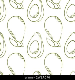 Motivo avocado senza cuciture in stile line art. Design per tessuti, imballaggi, carta da imballaggio. Illustrazione vettoriale su sfondo bianco. Illustrazione Vettoriale