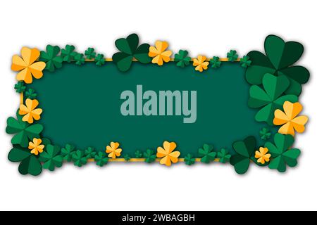 Illustrazione su banner a tema bella forma in carta tagliata per festeggiare le festività patricks Day, taglio decorativo di carta composto da molti elementi di design Illustrazione Vettoriale