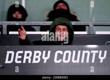 L'ex giocatore del Derby County David Nugent negli stand durante il Bristol City Motors Trophy round of 16 match a Pride Park, Derby. Data immagine: Martedì 9 gennaio 2024. Foto Stock