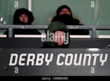 L'ex giocatore del Derby County David Nugent negli stand durante il Bristol City Motors Trophy round of 16 match a Pride Park, Derby. Data immagine: Martedì 9 gennaio 2024. Foto Stock