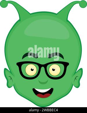occhiali cartoni animati vector green alien et head Illustrazione Vettoriale