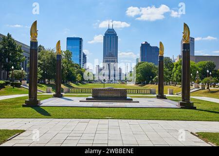 Golden Eagles porta d'ingresso al paesaggio urbano di Indianapolis Foto Stock