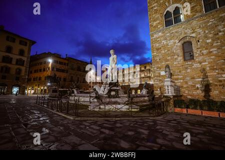 Piazza della Signoria a Firenze, Italia di notte Foto Stock