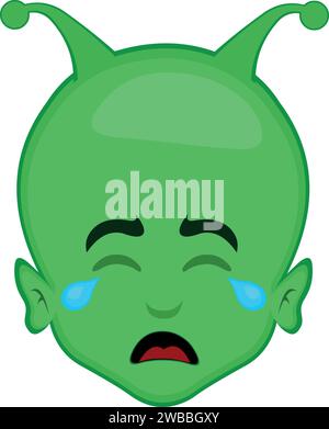 il cartone animato vector green alien et head lacrime piangendo Illustrazione Vettoriale