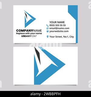 Modello di biglietto da visita blu e nero con icona del logo D triangolare Spiky su sfondo grigio chiaro Illustrazione Vettoriale