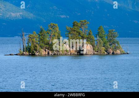 Dal lago Flathead a Goose Island, dal Flathead Lake State Park-West Shore Unit, Montana Foto Stock